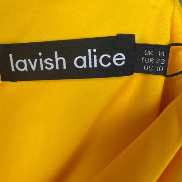 Lavish Alice Emma Cowl Neck Faux Wrap Dress Size 10 NWT Mustard Yellow Designer - Picture 8 of 9